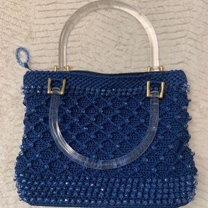 Blue Beaded Bag with Acrylic Handles